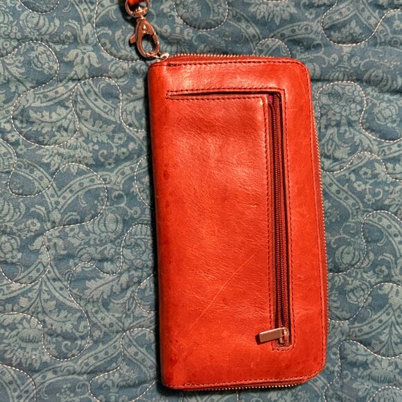 Fossil Women's Logan Leather Blocking Zip Around Orange Wallet - Picture 3 of 5